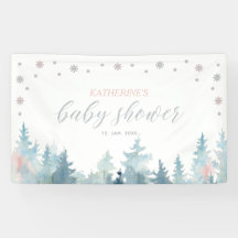 Zilver & Roze Winter Wonderland Baby Shower Vlag