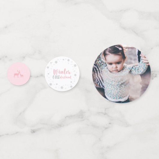 Zilver & Roze Winter Wonderland Meisje 1e verjaard Confetti (Voorkanten)