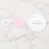Zilver & Roze Winter Wonderland Meisje 1e verjaard Confetti (Achterkanten)