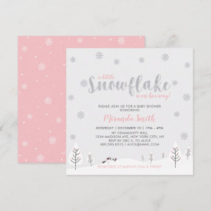 Zilver & Roze Winter Wonderland Meisje Baby Shower Kaart