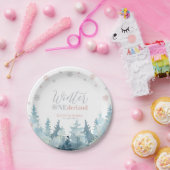 Zilver & Roze Winter Wonderland Sneeuw 1e verjaard Papieren Bordje (Feest)