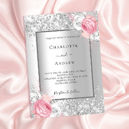 Zilver roze witte floralen luxueuze bruiloft kaart
