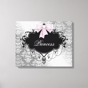 Zilver Roze Zwart Damast Prinses Canvas Afdruk