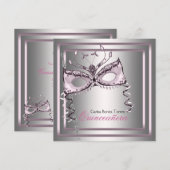 Zilver Roze Zwart Maskerade Feest Kaart (Voorkant / Achterkant)