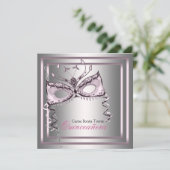 Zilver Roze Zwart Maskerade Feest Kaart (Staand voorkant)
