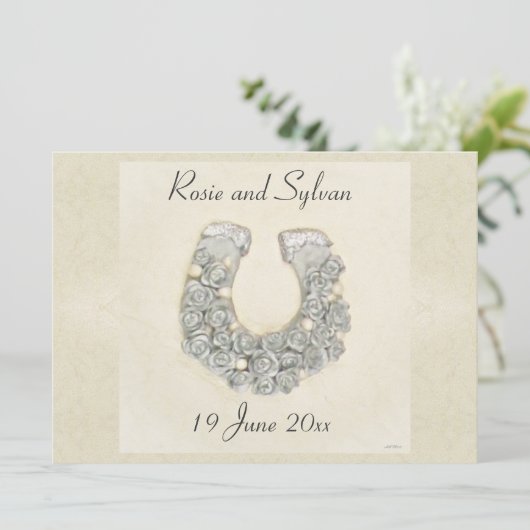 Zilver Rozen Hoefijzer Weddenschap Kaart (Staand voorkant)
