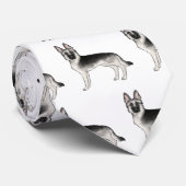 Zilver Sable Duitse Herder Cartoon Hond Patroon Stropdas (Opgerold)