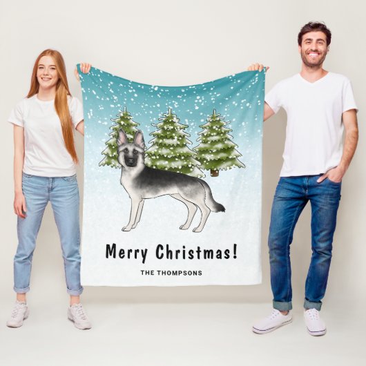 Zilver Sable Duitse Herder in de Winter met Naam Fleece Deken (In situ)