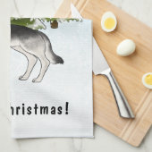 Zilver Sable Duitse Herder in Winter Met Tekst Theedoek (Quarter Fold)