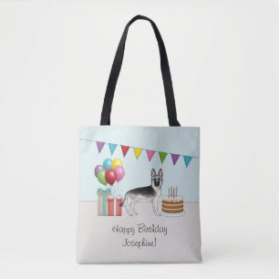 Zilver Sable Duitse Herder Kleurrijke Verjaardag Tote Bag