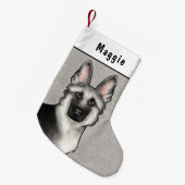 Zilver Sable Duitse Herder Kop en Aangepaste Naam Kleine Kerstsok (Voorkant (Hangend))