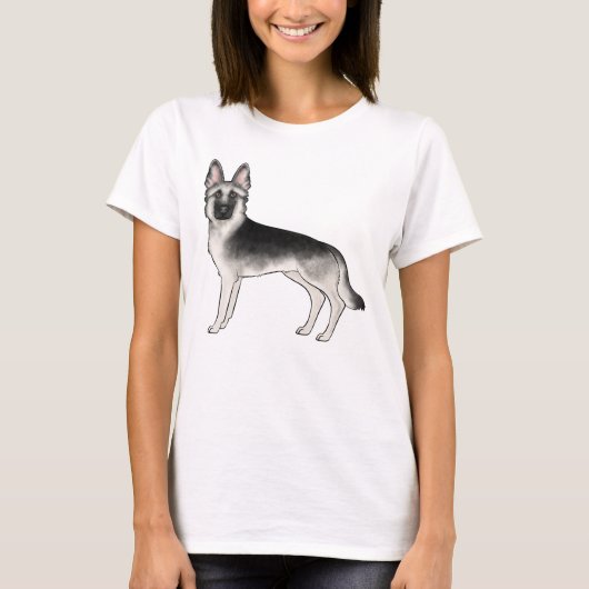 Zilver Sable Duitse Herder Schattige Cartoon Hond T-shirt (Voorkant)