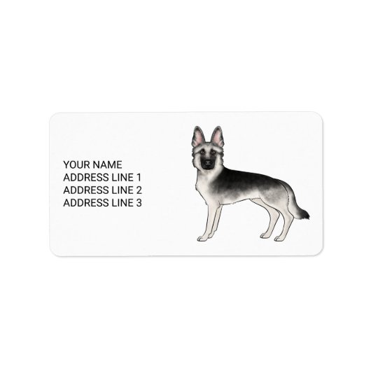 Zilver Sable Duitse Herdershond En Aangepaste Teks Etiket (Voorkant)