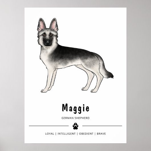 Zilver Sable Duitse Herdershond En Aangepaste Teks Poster (Voorkant)
