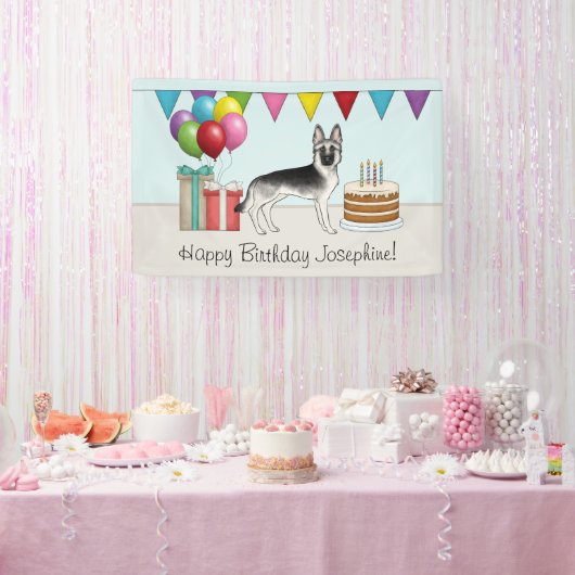 Zilver Sable Duitse Herdershond Gefeliciteerd Verj Spandoek (Feest)