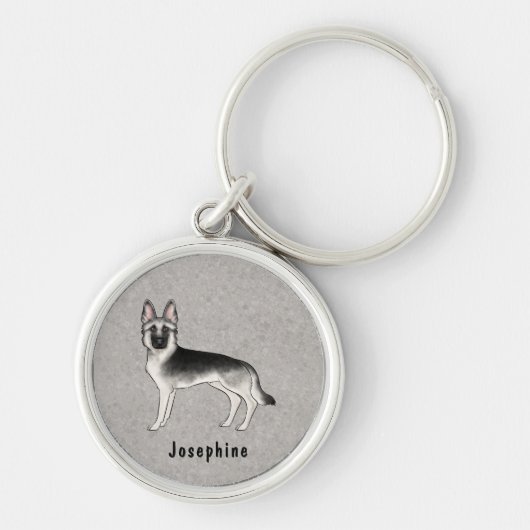 Zilver Sable Duitse Herdershond Met Aangepaste Naa Sleutelhanger (Voorkant)