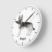 Zilver Sable Duitse Herdershond met aangepaste tek Ronde Klok (Hoek)