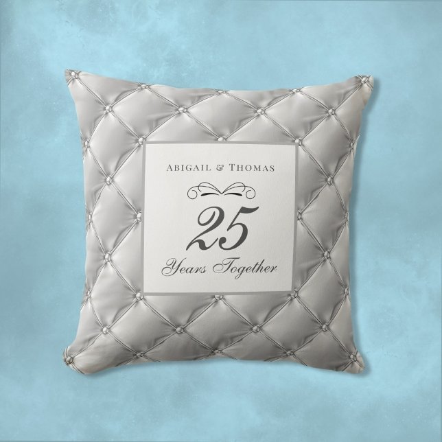 Zilver Satijn 25e Bruiloft Jubileum Sierkussen (Silver Satin 25th Wedding Anniversary Throw Pillow Gift)