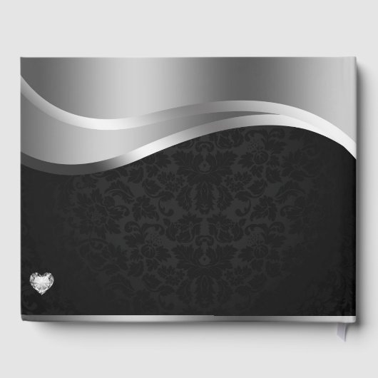 Zilver Satin en Black Damask Gastenboek (Achterkant)