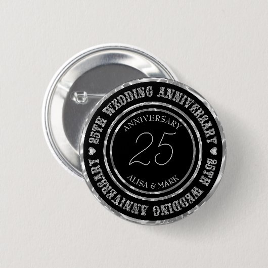 Zilver Satin en Black Damask Ronde Button 5,7 Cm (Voorkant /achterkant)