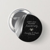 Zilver Satin en Black Damask Ronde Button 5,7 Cm (Voorkant /achterkant)