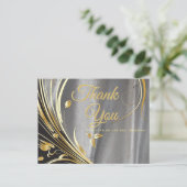 Zilver satin & Gold flower Hartelijk dank Briefkaart (Staand voorkant)