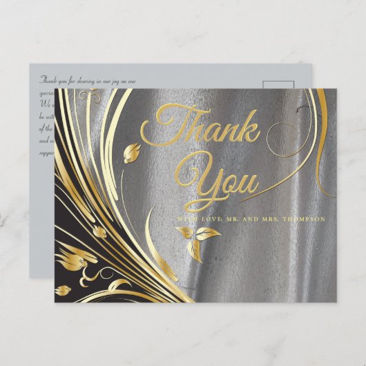 Zilver satin & Gold flower Hartelijk dank Briefkaart (Voorkant / Achterkant)