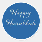 Zilver Script Gelukkig Hanukkah Tekhelet Blauw Ronde Sticker (Voorkant)