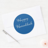 Zilver Script Gelukkig Hanukkah Tekhelet Blauw Ronde Sticker (Envelop)
