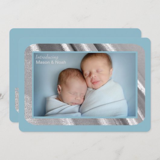 Zilver Shimmer Foto geboorteaankondiging Aankondiging (Voorkant / Achterkant)