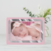 Zilver Shimmer Foto roze geboorteaankondiging Aankondiging (Staand voorkant)