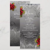 Zilver Sieroud Vintage Fancy Rode Rozen Menu (Voorkant / Achterkant)