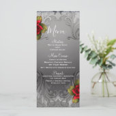 Zilver Sieroud Vintage Fancy Rode Rozen Menu (Staand voorkant)
