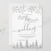 Zilver sneeuw witte kerstwinter bruiloft kaart (Voorkant)