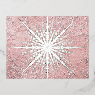 Zilver sneeuwvlok roze elegante  winter folie feestdagen briefkaart