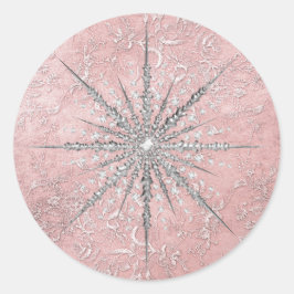Zilver sneeuwvlok roze elegante  winter ronde sticker
