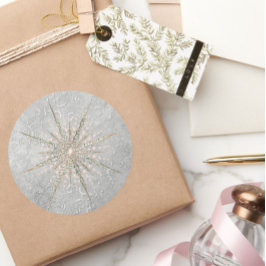 Zilver sneeuwvlok roze elegante  winter ronde sticker