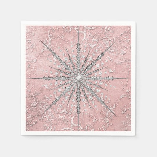 Zilver sneeuwvlok roze elegante  winter servet (Voorkant)
