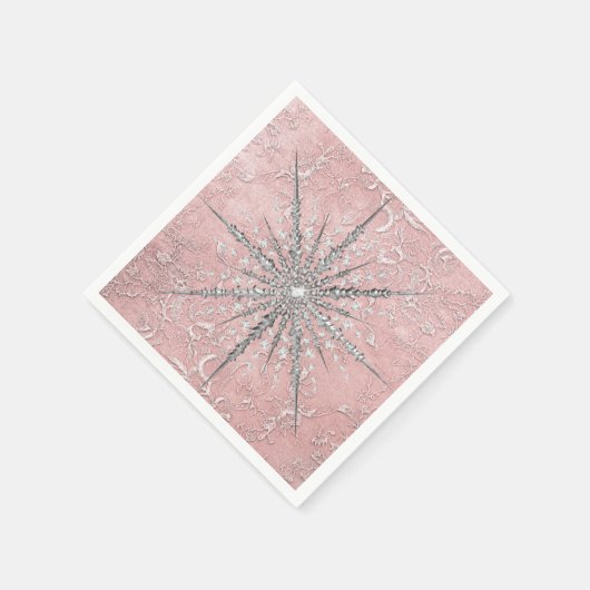 Zilver sneeuwvlok roze elegante  winter servet (Hoek)