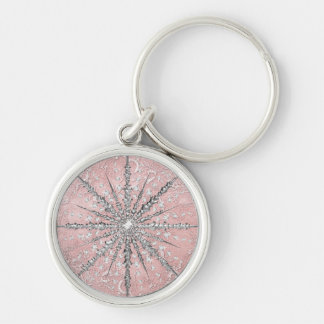 Zilver sneeuwvlok roze elegante winter sleutelhanger