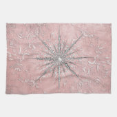 Zilver sneeuwvlok roze elegante  winter theedoek (Horizontaal)