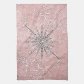 Zilver sneeuwvlok roze elegante  winter theedoek (Verticaal)