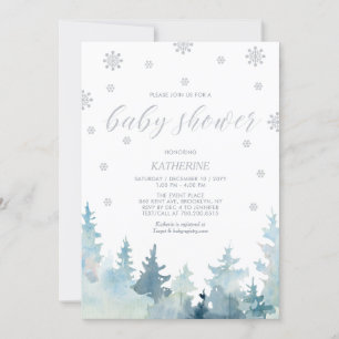 Zilver   Sneeuwvlok Winter Bos Baby Shower Kaart