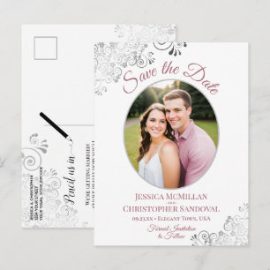 Zilver & Stof Roze Huwelijk Save the Date Foto Aankondigingskaart