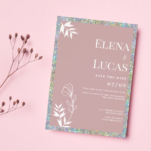 Zilver stoffig roos witte schets bloemenbruiloft kaart