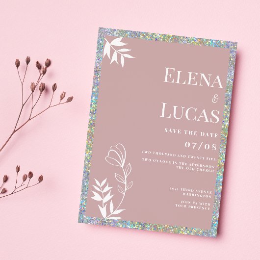 Zilver stoffig roos witte schets bloemenbruiloft kaart