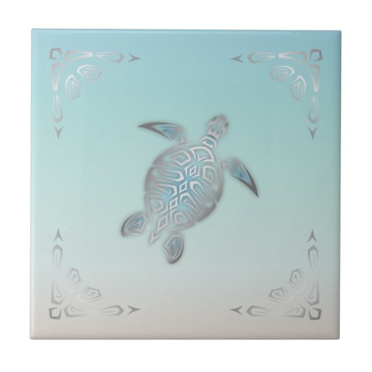 Zilver Strand Zeeschildpad Stijl Tegeltje (Voorkant)