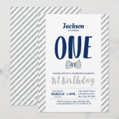 Zilver, Stropdas van de Bow | Jongen 1e verjaardag Kaart (Voorkant / Achterkant)