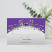 Zilver Swirls Paarse Edelstenen RSVP (Staand voorkant)