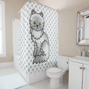 Zilver Tabby Chinchilla Grijze Perzische Kat & Poo Douchegordijn